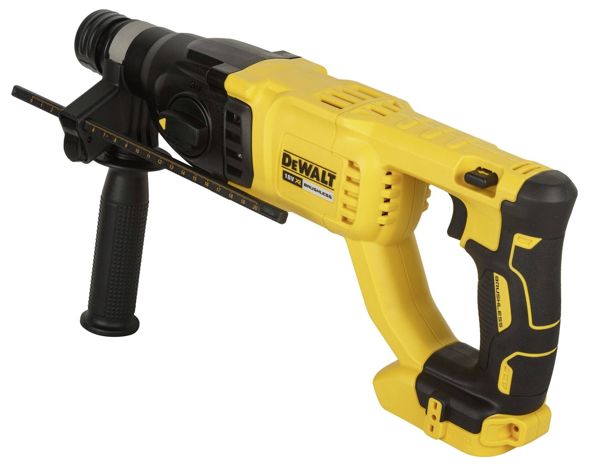En gul, trådløs akku-slagboremaskine med sort greb og DEWALT-logo, velegnet til byggearbejde og gør-det-selv-projekter.