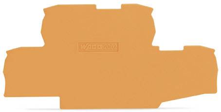 Et orangefarvet plastikdel med en uregelmæssig form og en ophøjet prægning 'WAGO 2002' i midten.