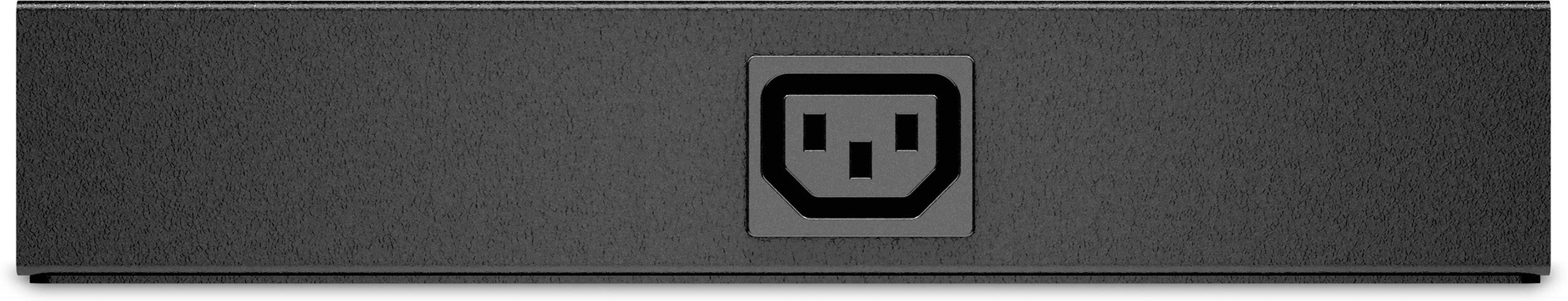 En grå, rektangulær soundbar med et stiliseret ansygtssymbol i midten.