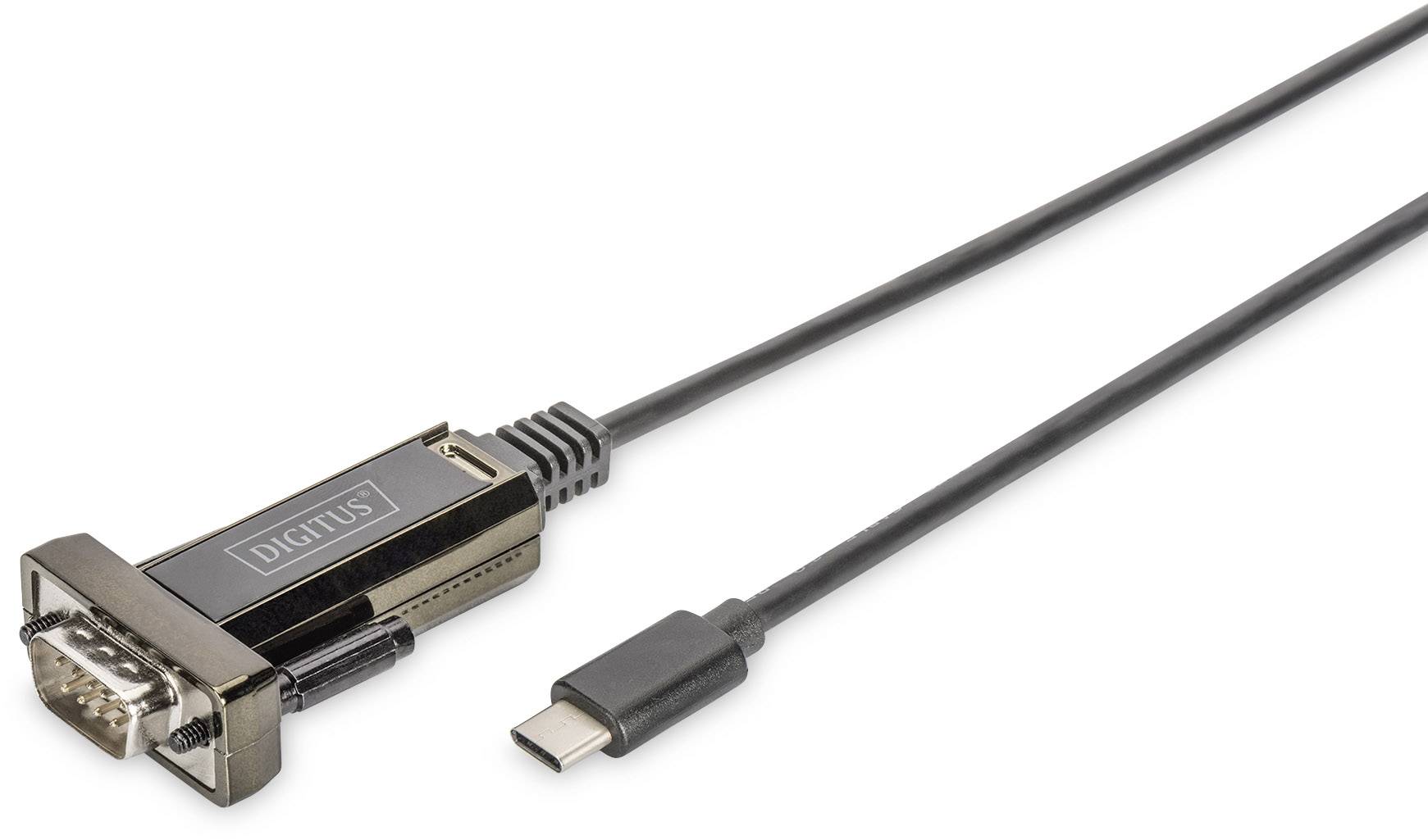 Kabel med USB-C på den ene ende og VGA-stik på den anden. Adapter fra Digitus, som muliggør forbindelse mellem moderne enheder og VGA-skærme.