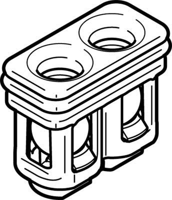 Teknisk tegning af et dobbeltfilter med to cylindriske indsatser og flere lag.