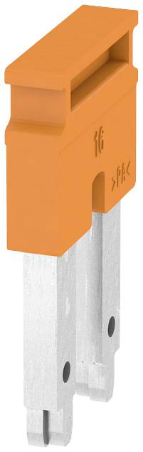 Orange sikringsholder med påskriften '16', viser to metalkontakter og en plastikcover.