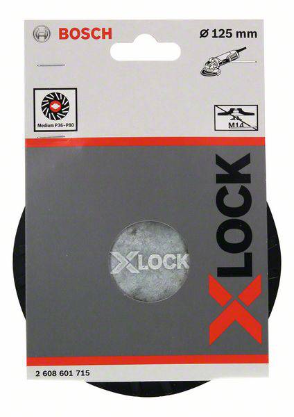 En Bosch X-LOCK slibeskive, 125 mm diameter, egnet til vinkelsliber. Velegnet til mellemkornet slibning P36-P80.