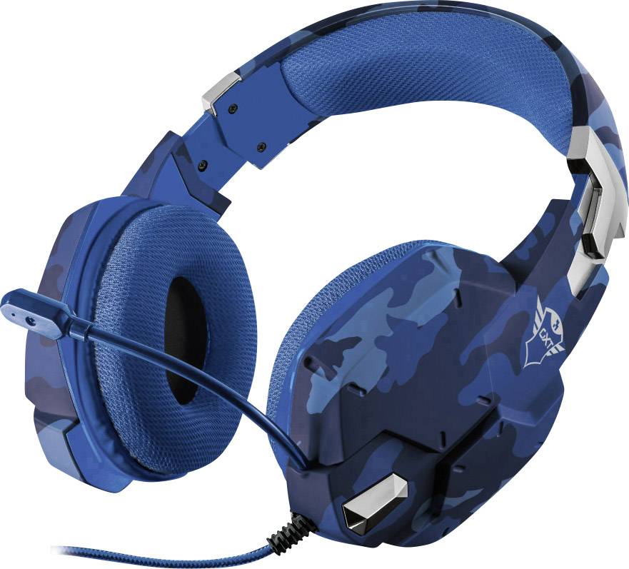 Trust GXT322B Carus Ear-headset kabelbundet Gaming Stereo Camouflage, Blå Lydstyrkeregulering, af lydlø | Conradelektronik.dk