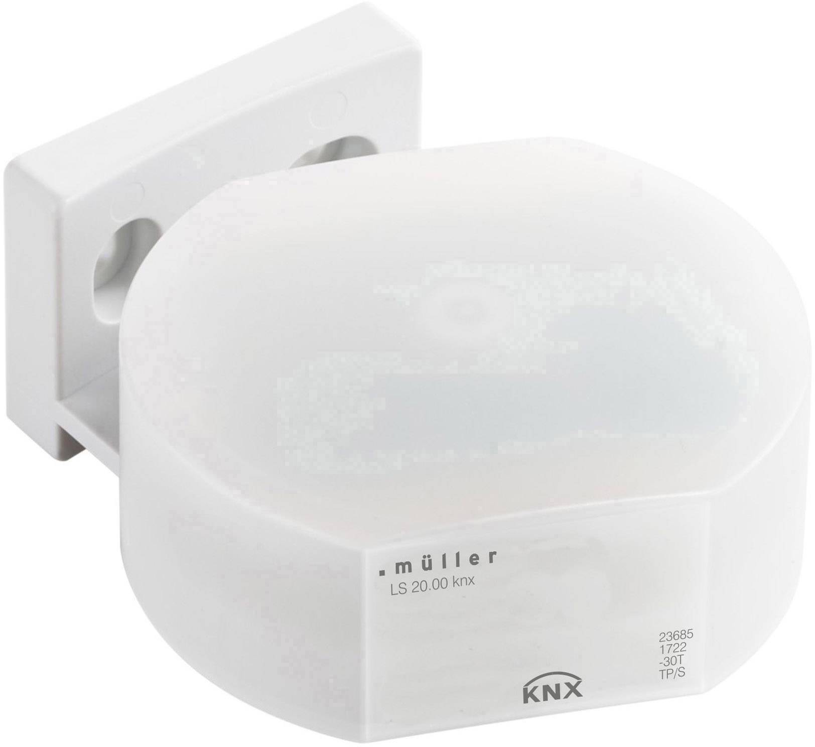 En hvid, firkantet elektronisk enhed med påskriften 'müller LS 20.00 knx', sandsynligvis en sensor eller kontakt.