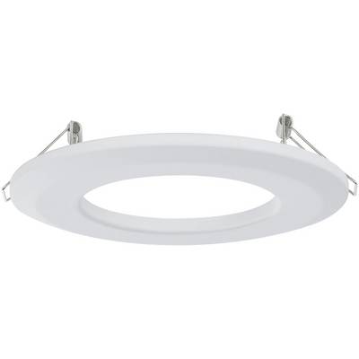 En rund, hvid LED-ramme med to metalliske monteringsclips, velegnet til indbygning i loftslamper.