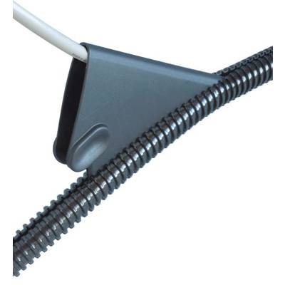 Grå plastik kabelclips holder kabler sikkert samlet.