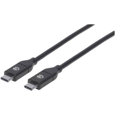 To kabel sorte USB-C-kabler med stik i begge ender, placeret på en hvid baggrund. Viste mærker er ikke læsbare.
