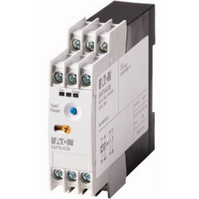 Et elektrisk overvågningsrelæ fra Eaton, model EMR6, med flere tilslutningsmuligheder og en test/nulstil-knap.