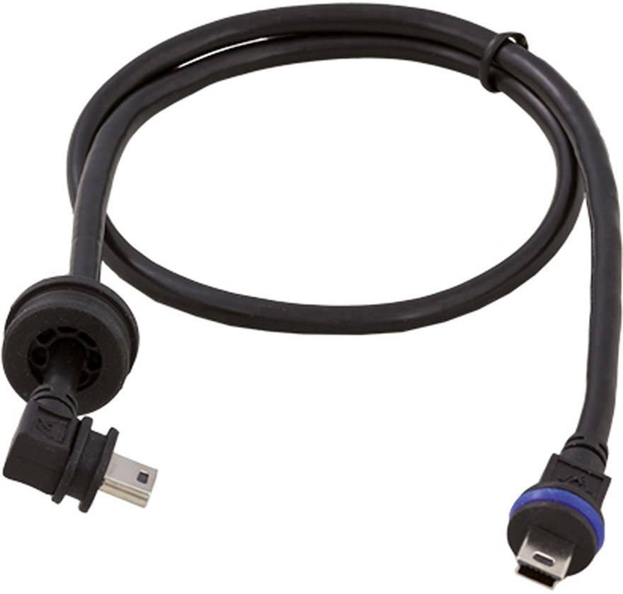 Et sort kabel med et rektangulært stik i den ene ende og et lille, vinklet stik i den anden ende.