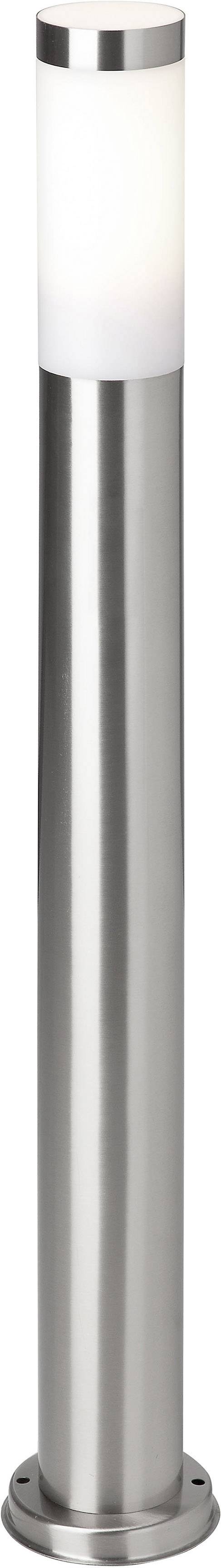 En sølvfarvet, moderne udendørslampe med cylinderformet design og en hvid, translucent øvre del.