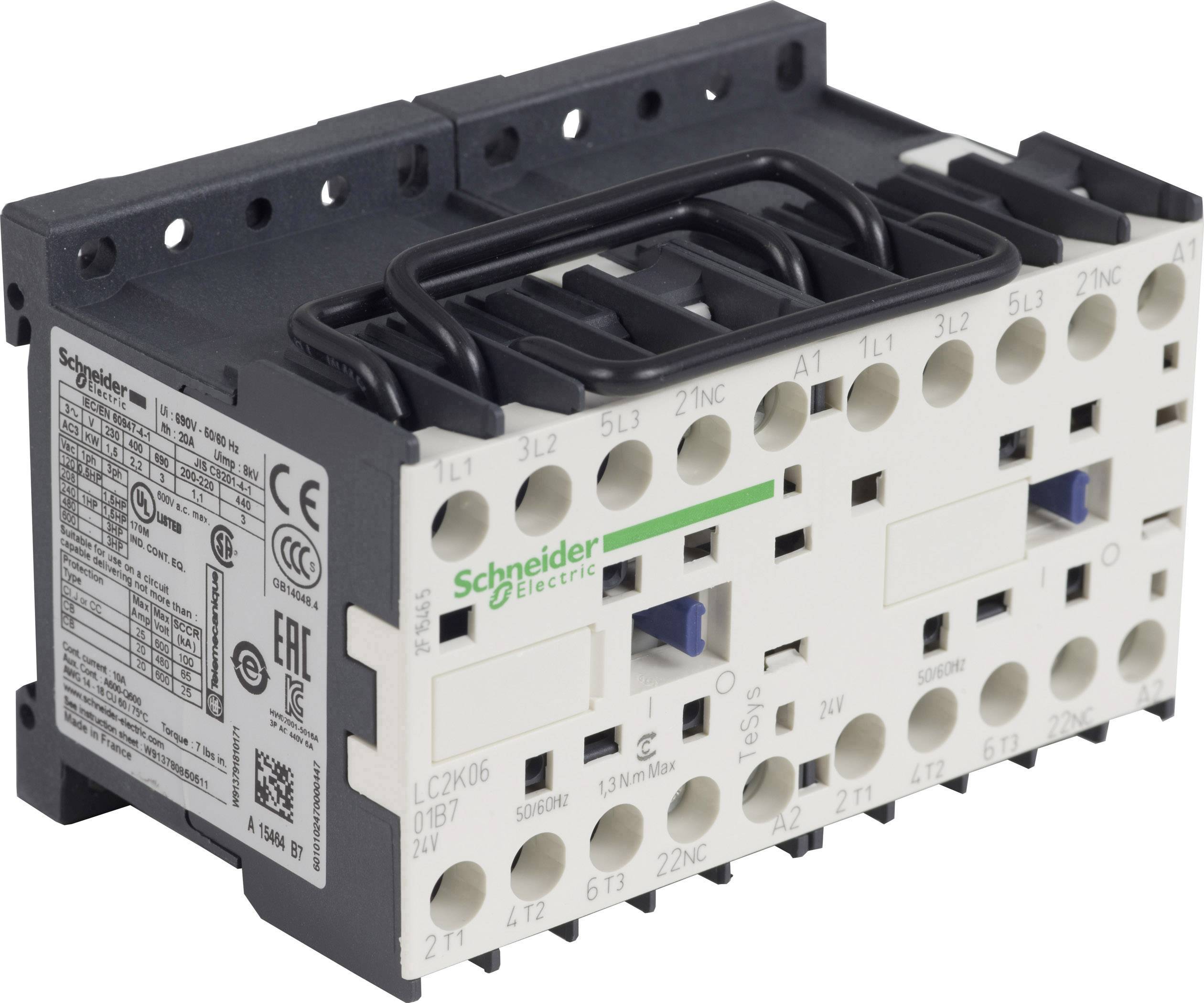 Et kontaktor fra Schneider Electric, model LC2K06. Den har flere tilslutninger til elektriske kredsløb. Ideel til industrielle anvendelser.