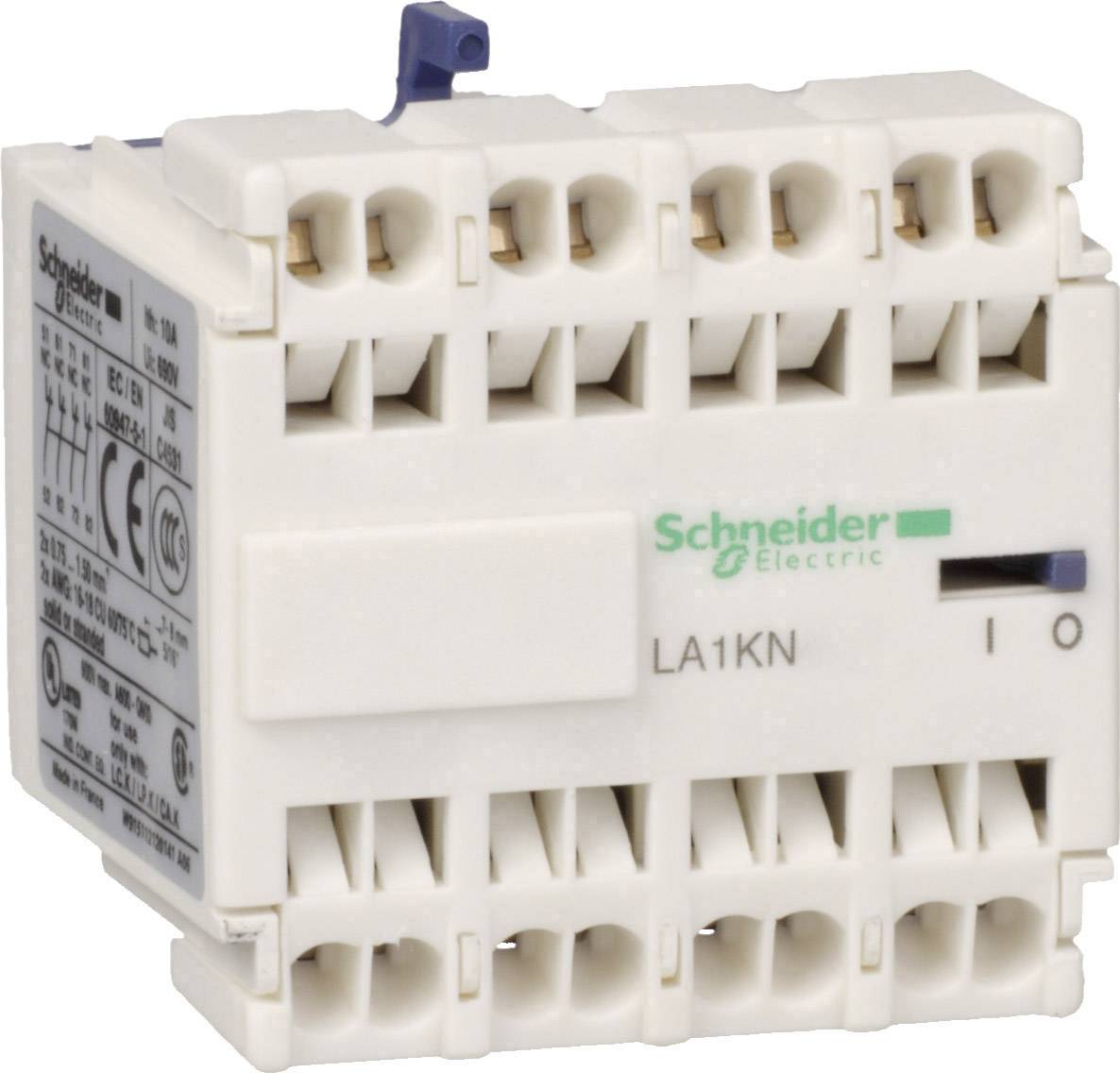 En hvid kontaktor fra Schneider Electric med modellen LA1KN. Den har flere tilslutninger og er egnet til industrielle anvendelser.