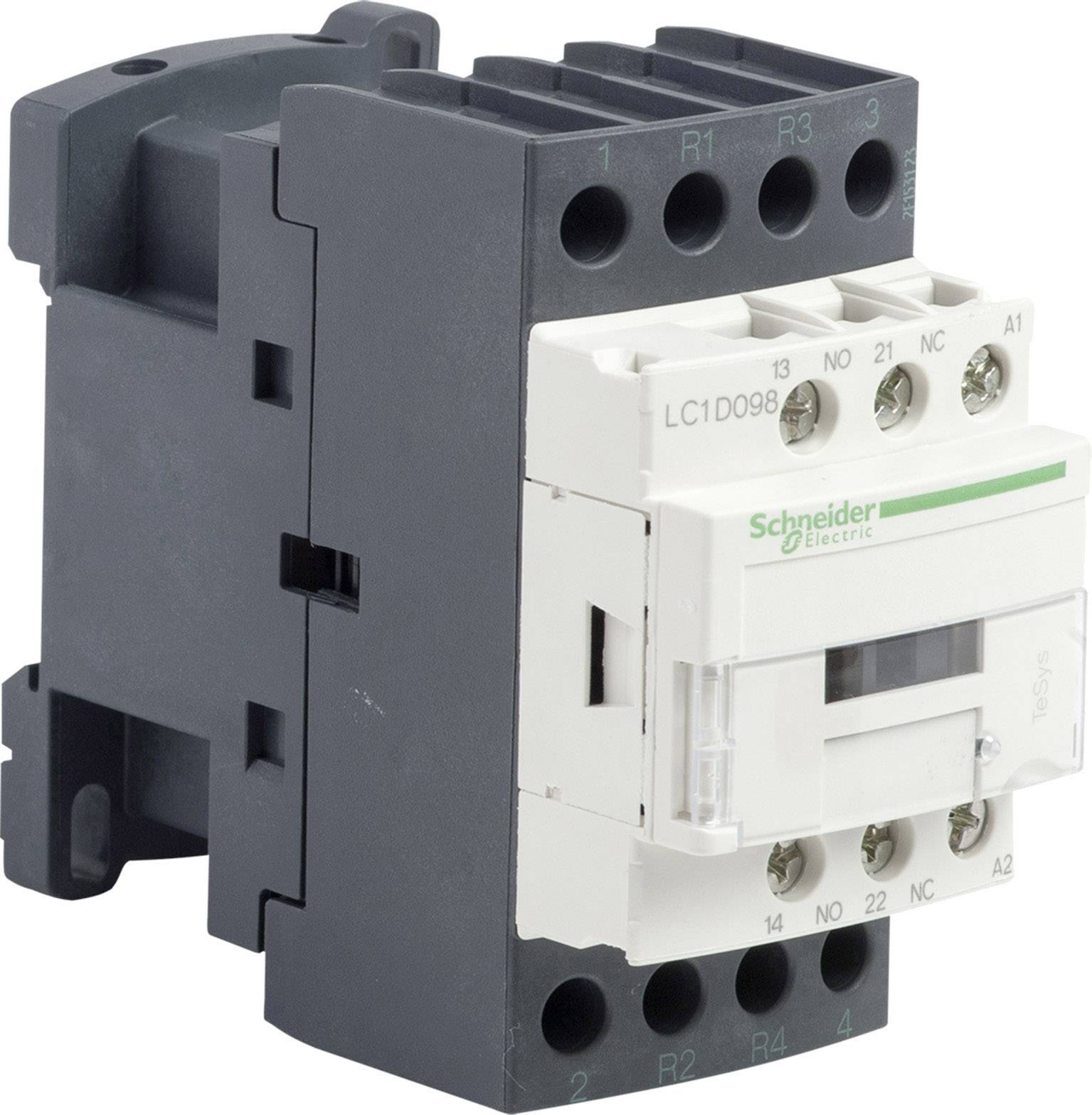 Et trepolet kontaktor fra Schneider Electric, modeltype LC1D09B7, til elektriske applikationer, med synlige tilslutningsklemmer.