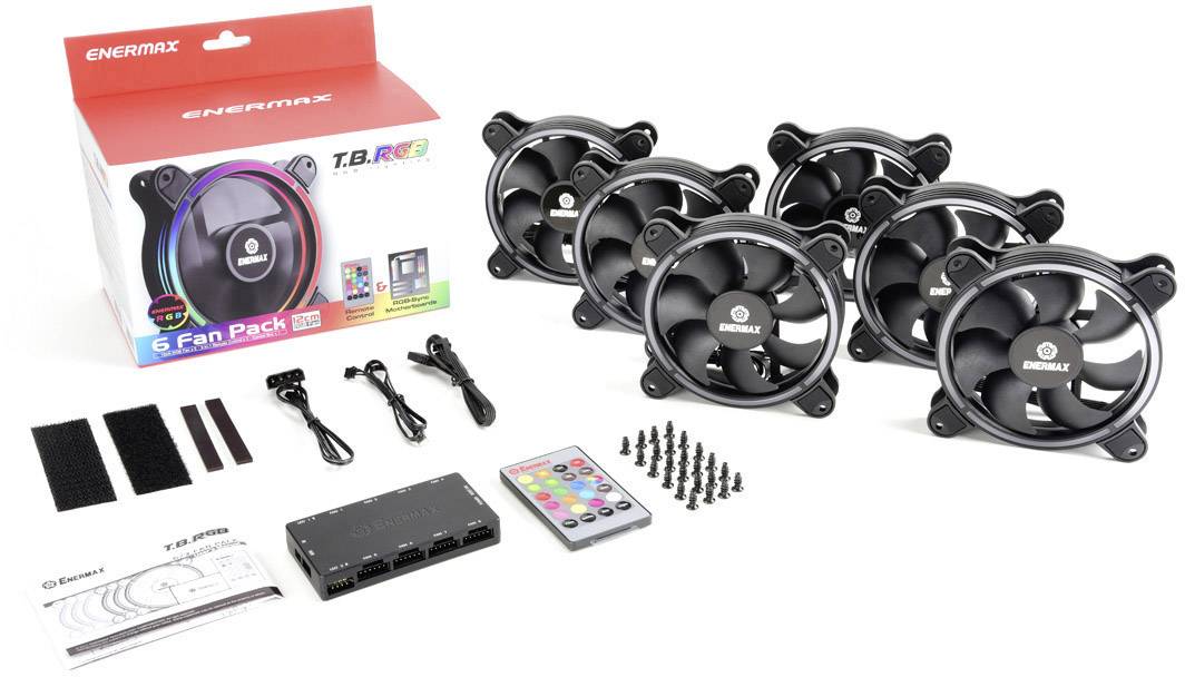 Enermax 6x Kit T.B. RGB PC-kabinet-blæser Sort, RGB (B x H x T) 120 x 120 x 25 mm Inkl. LED-belysning-6