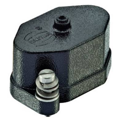Sort metalkappe med cylindrisk skruegevind, sandsynligvis en del af en teknisk enhed eller maskine.