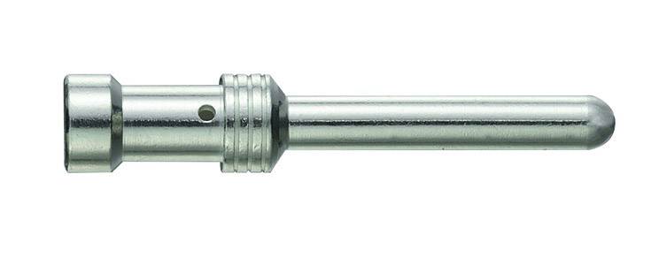 Metalstift med cylindrisk form, en fortykket ende og en riflet midte, muligvis en del af en mekanisk forbindelse.