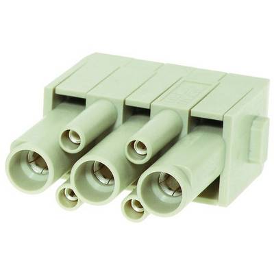 Trepolet, grøn stikforbinder, set fra siden. Bruges til elektriske forbindelser i apparater. Plastkappe.