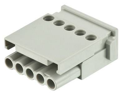 En grå plastikstik med fem huller og fem ben, egnet til elektriske forbindelser.