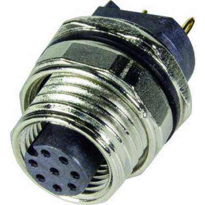 En rund, metallisk stikforbinder med flere ben og en riflet kant, egnet til elektroniske forbindelser.