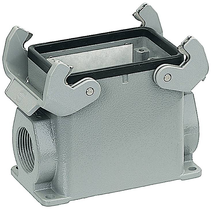 Metalkabinet med sidelukkelser og åbning foroven, egnet til industrielle stikforbindelser.
