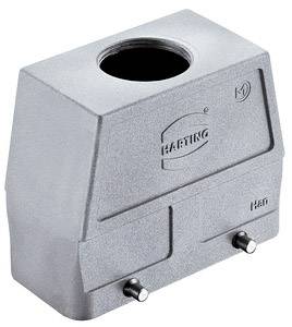 Rektangulær, grå enhedsstik fra Harting med stor åbning øverst og to skruer nederst, velegnet til industrielle anvendelser.