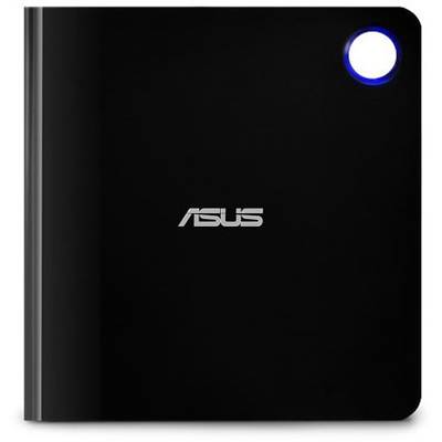 Sort, firkantet Asus-router med blå lysende cirkel i øverste højre hjørne.