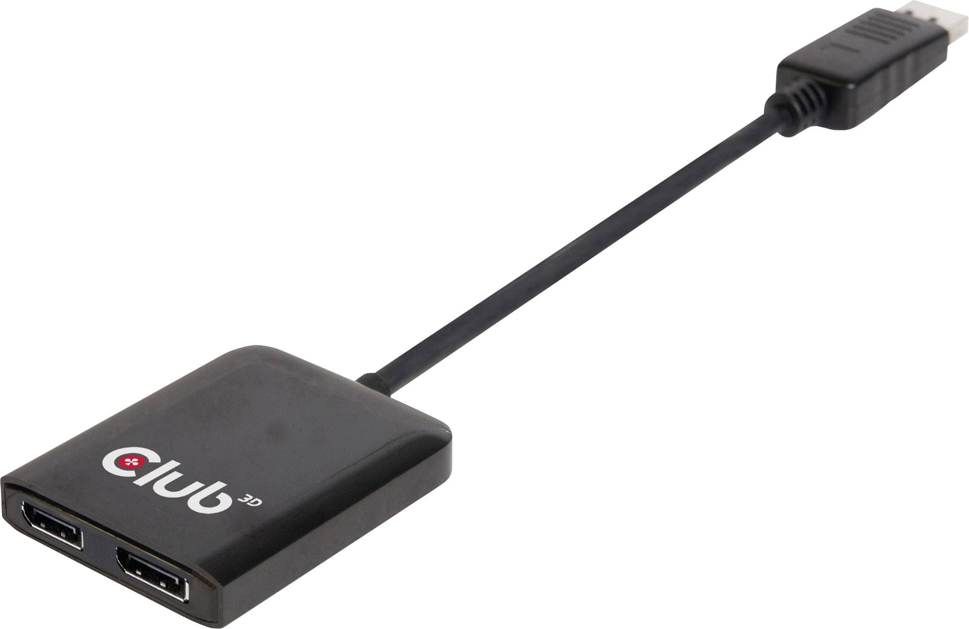 club3D CSV-6200 DisplayPort Adapter [1x DisplayPort-stik, USB 3.2 Gen 1 tilslutning Mikro B (USB 3.0) - 2x DisplayPort-bøsning] Sort