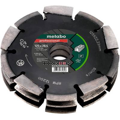 Metabo Professional diamantskæreskive med segmenteret rand, mærket 125 x 2,8 mm til skæring af sten eller beton.