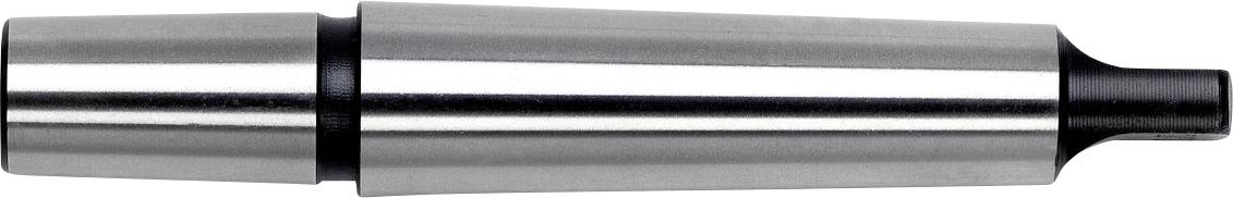 Metallisk cylindrisk stik eller aksel med en sort ring tæt på den ene ende, vist vandret på en hvid baggrund.