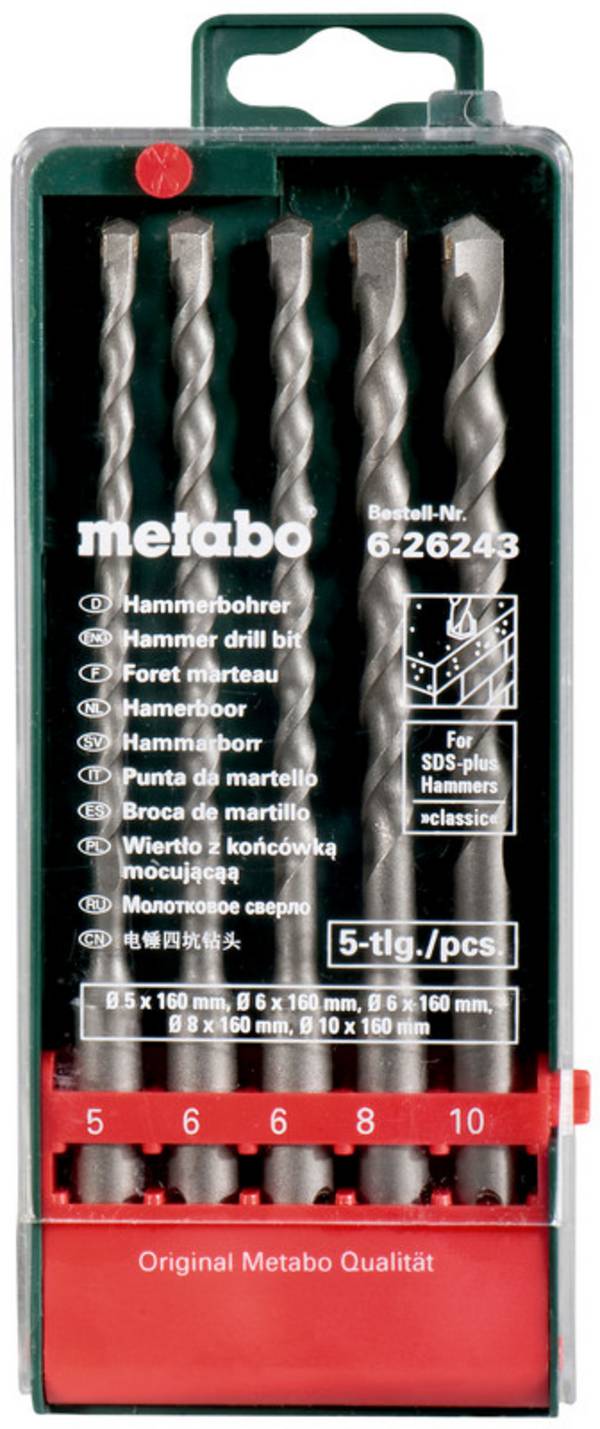 Metabo 626243000 Beton-spiralbor-sæt 5 dele 5 mm, 6 mm, 8 mm, 10 mm Samlet længde 160 mm SDS-Plus 5 stk