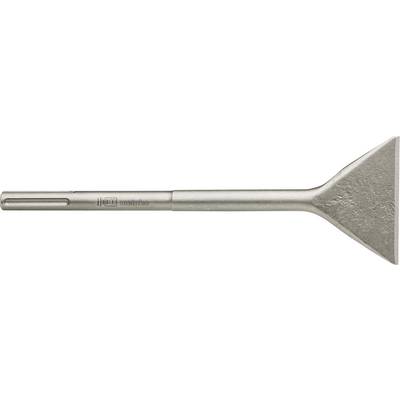 Metalskraber med flad håndtag og bredt trekantet blad, vist i sidevisning på hvid baggrund.