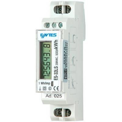 Elmåler med digitalt display viser '725643,8 kWh'. Enheden har flere tilslutningsklemmer og installationsvejledning.