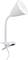 Hvid klemmelampe med fleksibel hals og konisk skærm, perfekt til direkte belysning på skriveborde eller hylder.