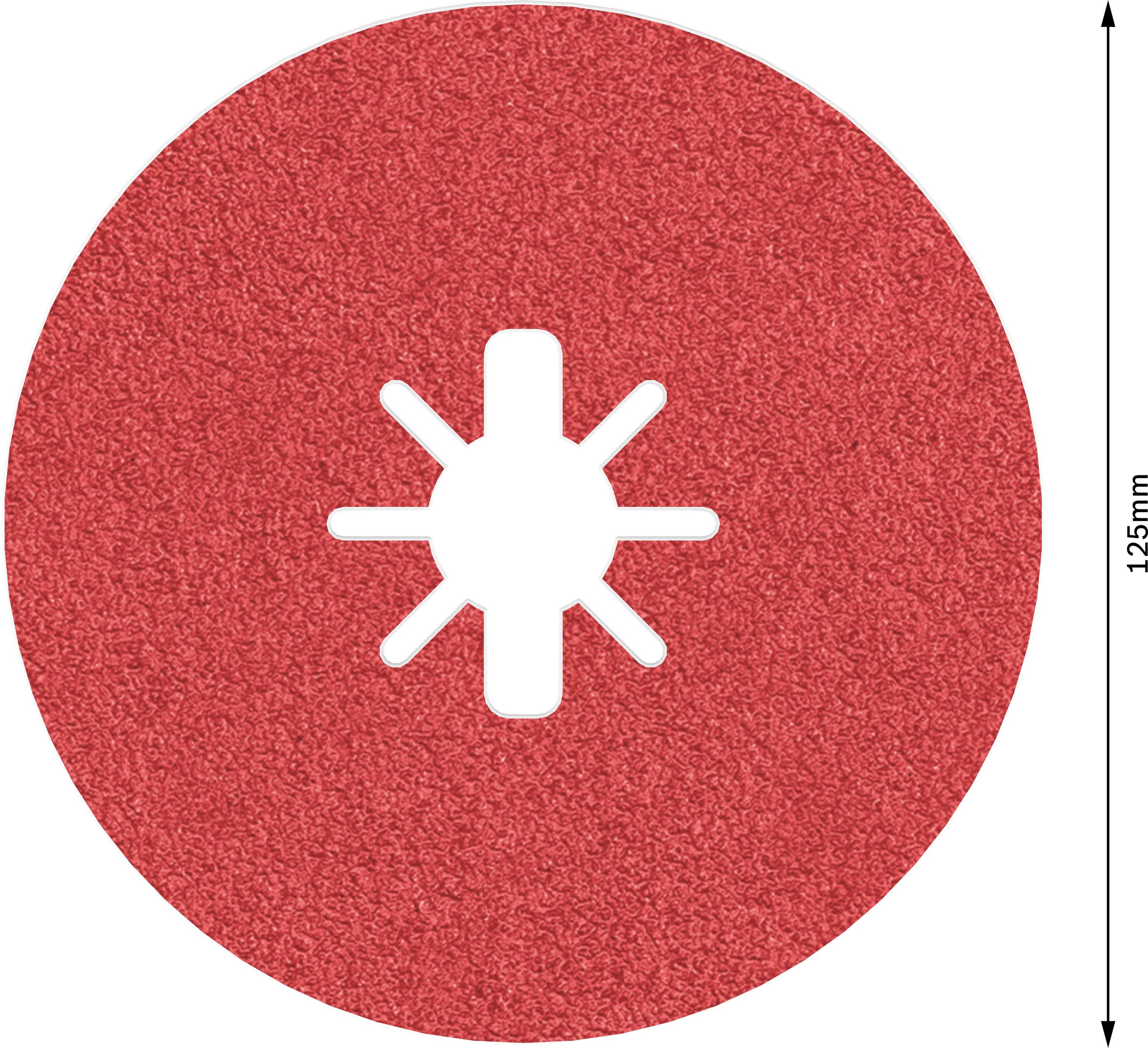Rund rød tæppegulv med en central stjernformet udsparing, diameter 125 mm. Egnet til rengøringsmaskiner.