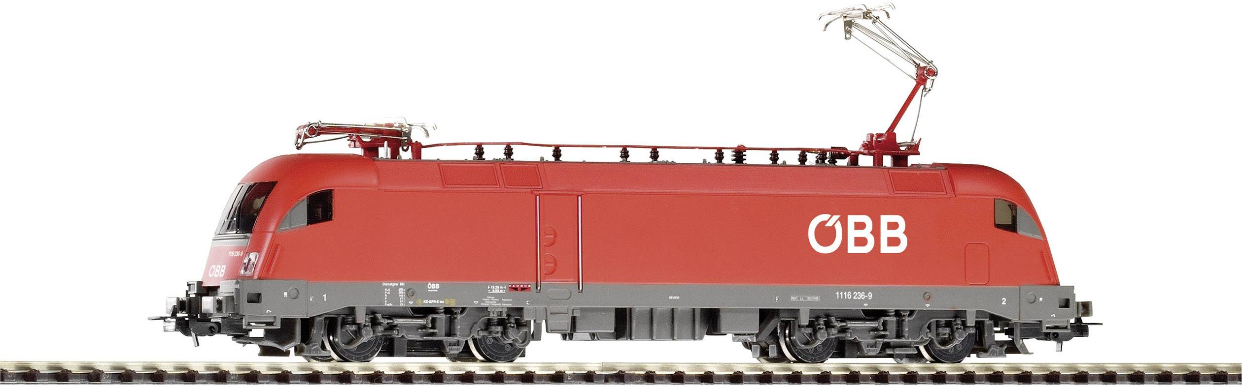 Et rødt elektrisk tog fra ÖBB på et spor, set fra siden, med markante strømaftagere og klare linjer.