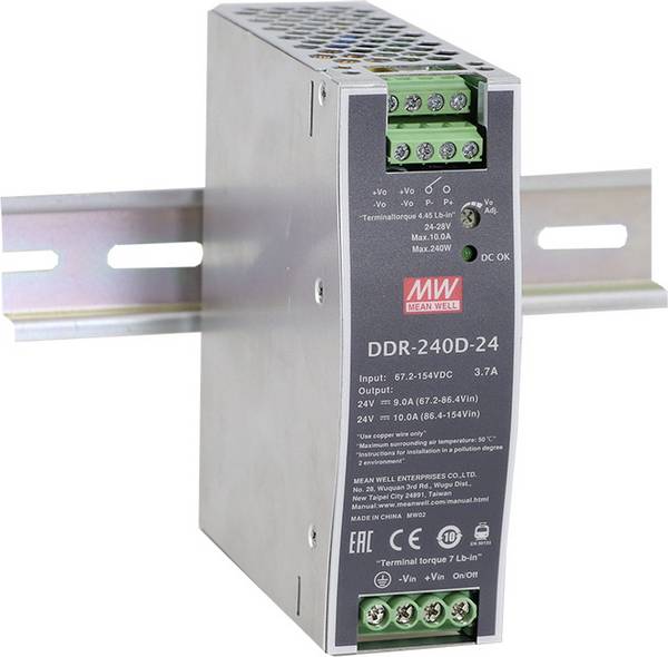 MEAN WELL DDR-240B-48 Hatskinne-DC/DC-omformer (DIN-rail) 48 V/DC 5 A 240 W Antal udgange:1 x Indhold 1 stk