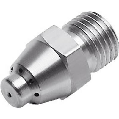 Metalspray-dyse med flere åbninger, egnet til væske- eller gasapplikationer, konisk formet med gevindtilslutning.