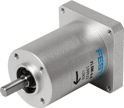 En sølvfarvet, cylindrisk elektromotor med en aksel og det blå logo 'FESTO'.