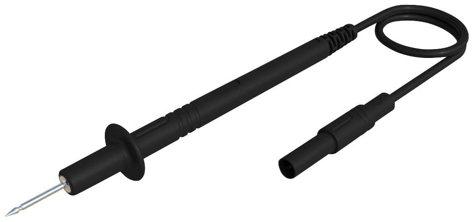 En sort prøvespidspind med aftagelig kabel, som bruges til elektriske målinger i tekniske applikationer.