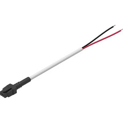 Et adapterkabel med en sort stik og to blottede ledninger, et rødt og et sort ende.