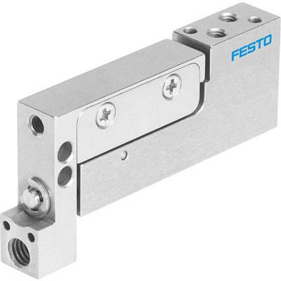 Et sølvfarvet pneumatisk ventil fra Festo, fremstillet af metal med flere tilslutninger og skruer, til industrielle anvendelser.