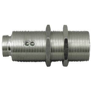 Metalcylinder med gevind og to møtrikker, åbning i siden.
