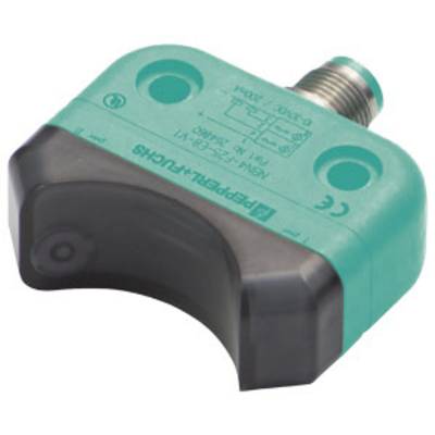 En rektangulær, grøn elektrisk sensor med en sort, buet frontplade og metalforbindelse. Producentens logo synligt øverst.