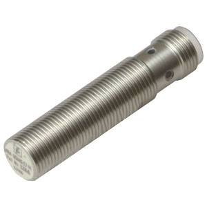 Cylindrisk metalcylinder med gevind og to huller; sandsynligvis et industrielt sensor- eller maskinelement.
