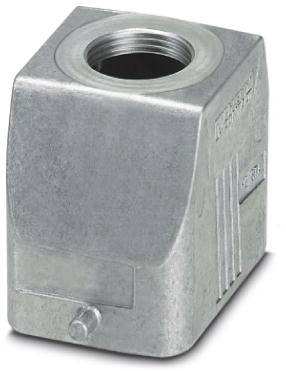 Metaladapter med firkantet hus og rund åbning foroven, egnet til industrielle anvendelser, robust og funktionel.