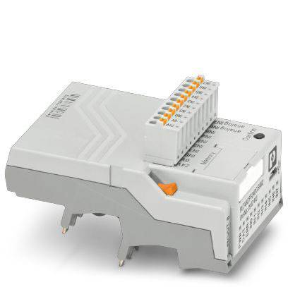 En grå elektronisk enhed med stikforbindelser, ofte anvendt til styring i automatiserede systemer.