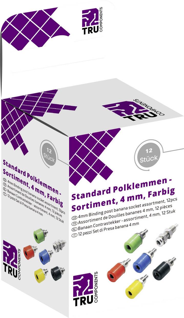 Standardsortiment af polklemmer, 4 mm, farverig, 12 stk.