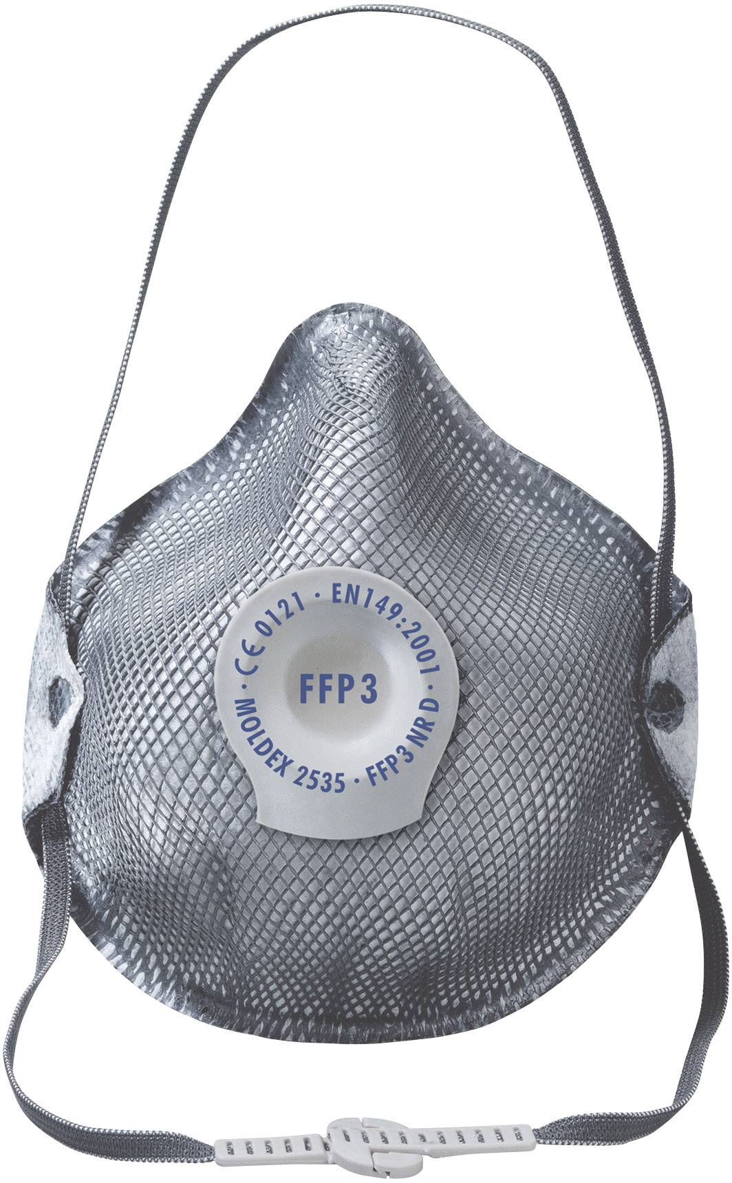 FFP3 åndværnsmaske i grå med hovedbånd, egnet til høj beskyttelse mod partikler og skadelige stoffer, certificeret i henhold til EN149:2001.