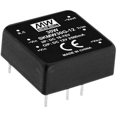 Sort DC-DC-konverter med påskriften 'MEAN WELL', model SKMW30G-12, indgangsområde 18-75V og udgang 12V, 2500mA.
